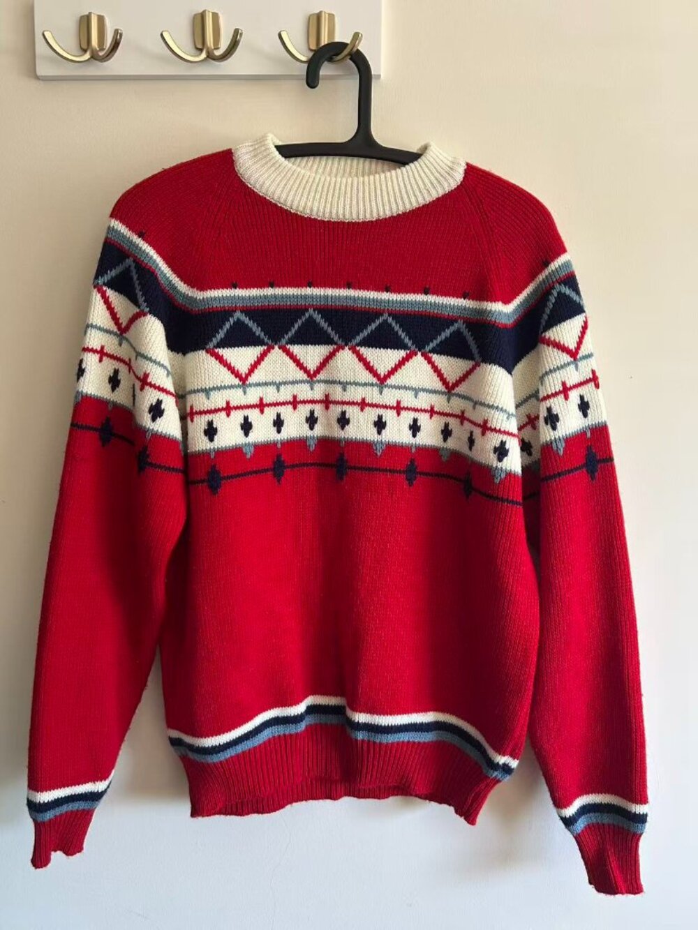 Vintage Horizon Red Fair Isle Sweater L Retro Nordic Knit